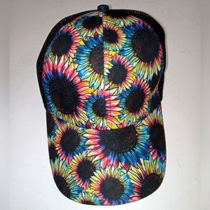 Colorful sunflower ponytail hat